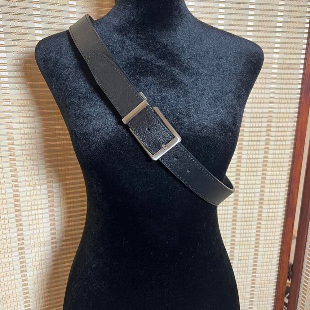NIKE Reversible Leather Belt Black Brown Silver Buckle Swoosh Size 36